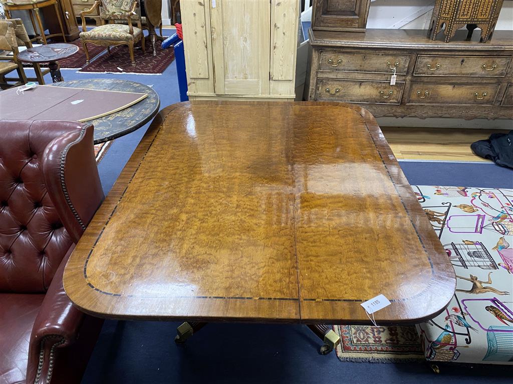 A George III banded mahogany rectangular breakfast table (a.f.), width 145cm, depth 110cm, height 72cm